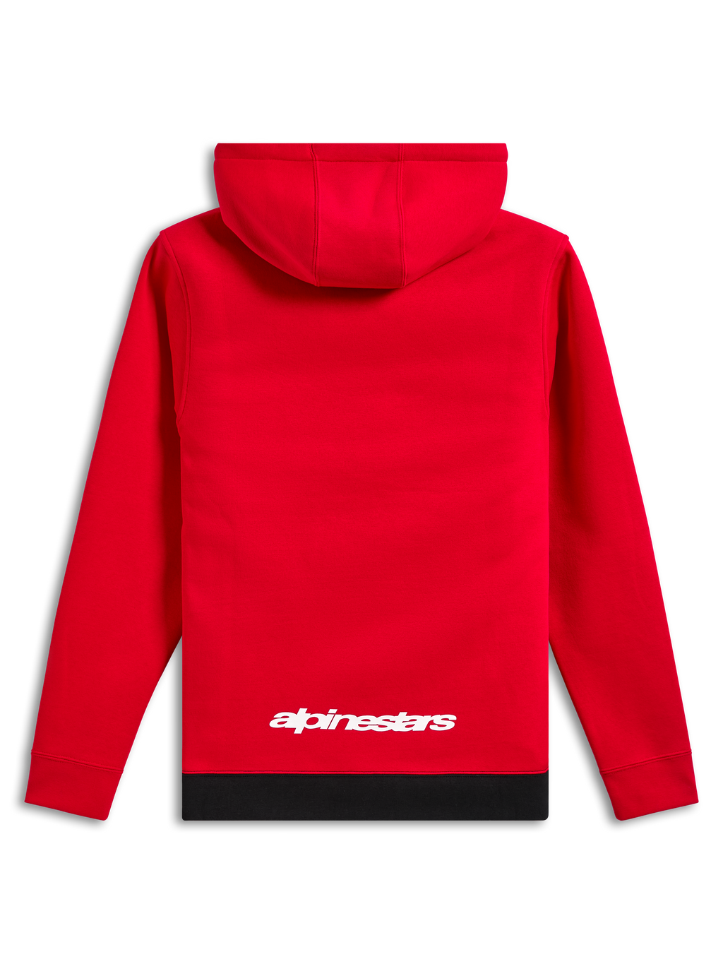 Sweat à capuche Alpinestars Parallel, streetwear décontracté, rouge avec ourlet côtelé noir, logo Alpinestars blanc en bas du dos, modèle à enfiler avec capuche, vue de dos