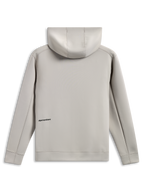 Sweat à capuche Alpinestars Cypher, vue de dos, gris ciment, polaire double face tri-mélange, petit logo Alpinestars noir dans le bas du dos, capuche doublée en mesh, style streetwear décontracté inspiré du sport automobile