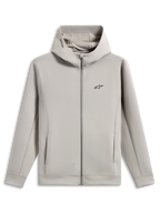 Sweat à capuche Alpinestars Cypher, sweat à capuche zippé en polaire double face, gris ciment, avec un logo Astars noir sur la poitrine, capuche à col haut doublée de mesh avec logo Alpinestars, poches sur les coutures, design sportswear décontracté