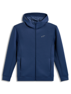 Alpinestars Cypher Hoodie, sweat à capuche zippé en polaire tri-mélange bleu acier avec capuche à col haut doublée en mesh et poches, style sportswear