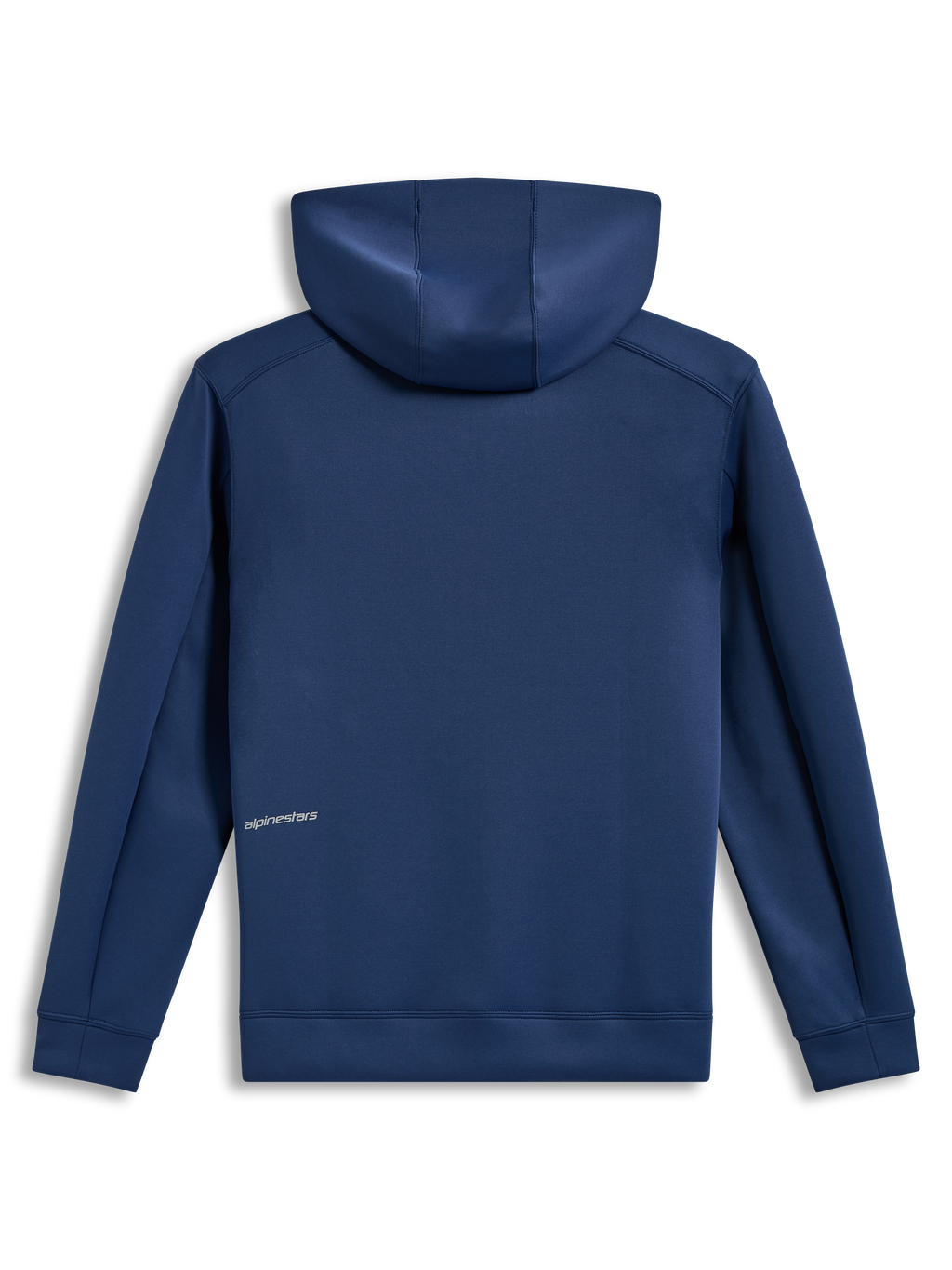 Alpinestars Cypher Hoodie, sweat à capuche bleu acier en polaire tri-mélange, vue de dos avec logo Alpinestars