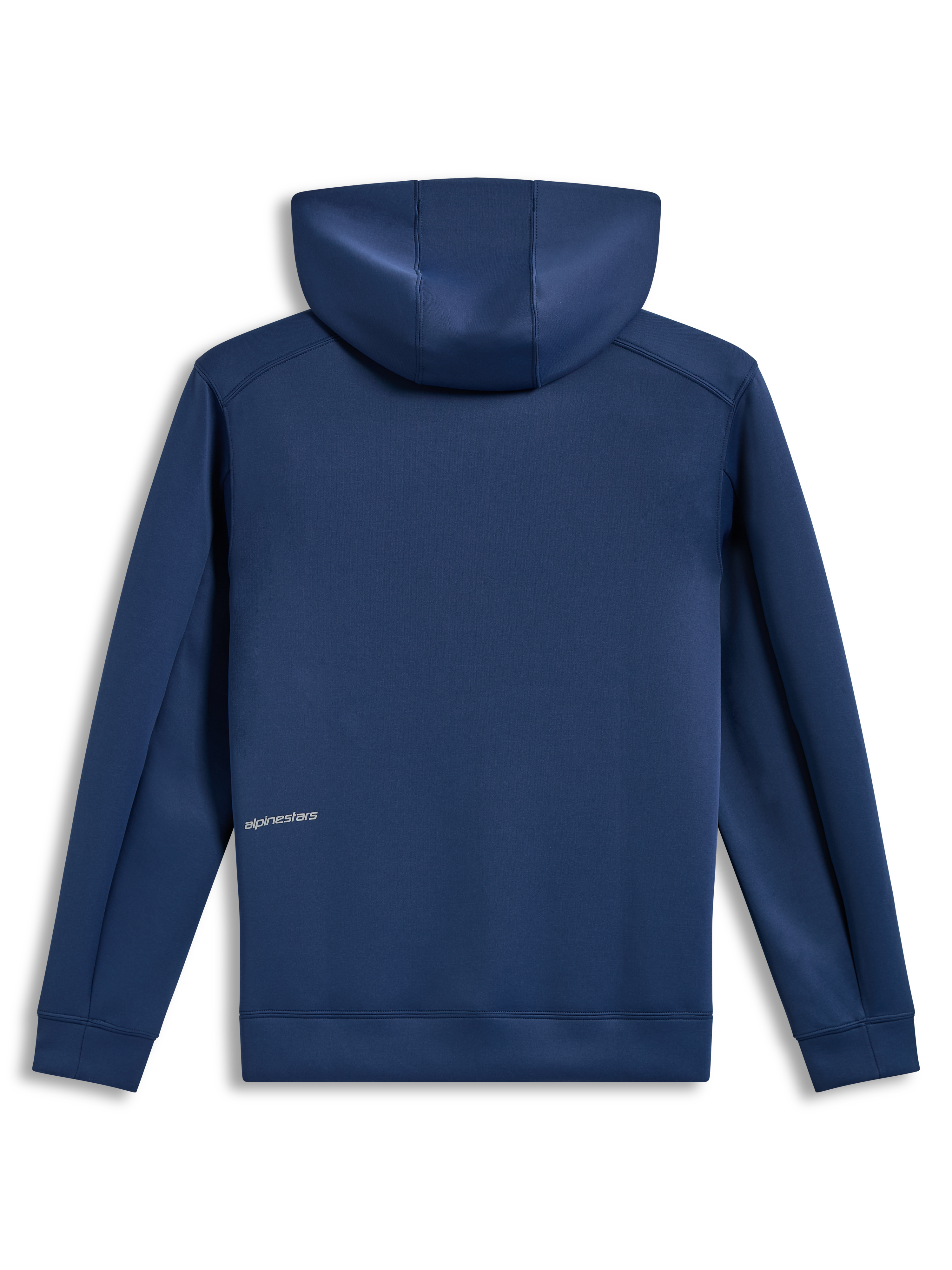 Alpinestars Cypher Hoodie, sweat à capuche bleu acier en polaire tri-mélange, vue de dos avec logo Alpinestars