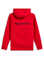 Sweat à capuche Alpinestars Transverse, vue de dos, rouge, avec logo Alpinestars noir sur le haut du dos, sweat décontracté avec poignets et ourlet côtelés.