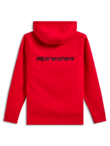 Sweat à capuche Alpinestars Transverse, vue de dos, rouge, avec logo Alpinestars noir sur le haut du dos, sweat décontracté avec poignets et ourlet côtelés.