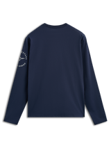 Alpinestars Mandatory CSF Tee, Long Sleeve T-Shirt, Navy Blue, back view showing white Astars circular logo on the left sleeve, casual motorsport-inspired streetwear