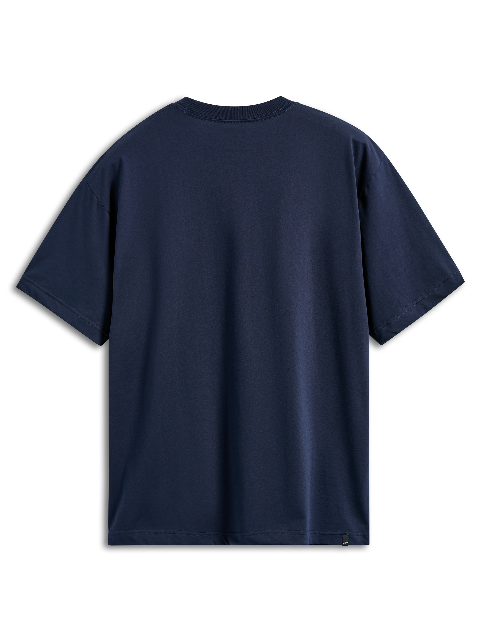 T-shirt Alpinestars Aplomb Oversized CSF, t-shirt à manches courtes, bleu marine, vue de dos, coupe décontractée surdimensionnée, design uni avec une petite étiquette logo sur l'ourlet inférieur, vêtement de sport décontracté