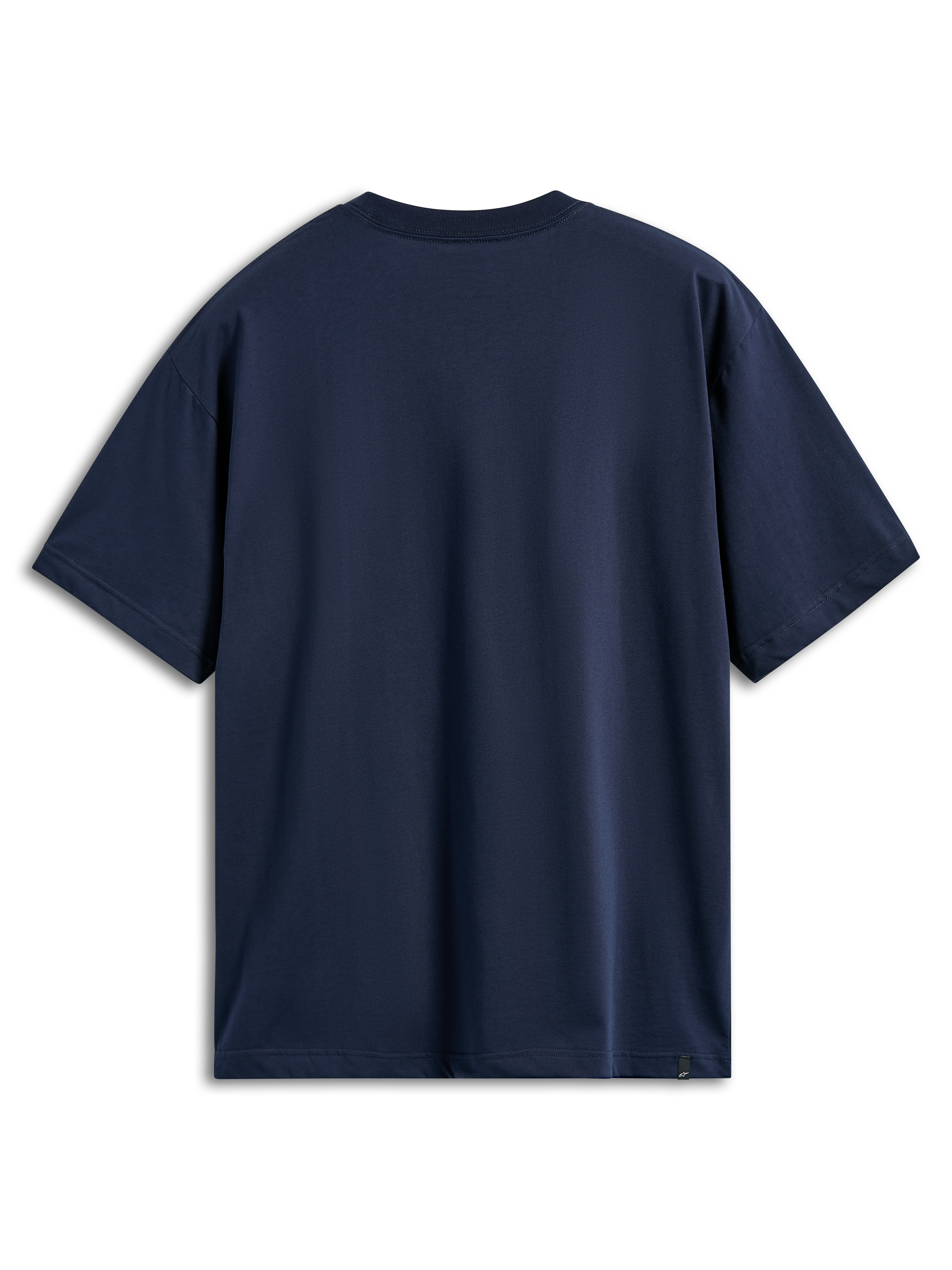 T-shirt Alpinestars Aplomb Oversized CSF, t-shirt à manches courtes, bleu marine, vue de dos, coupe décontractée surdimensionnée, design uni avec une petite étiquette logo sur l'ourlet inférieur, vêtement de sport décontracté