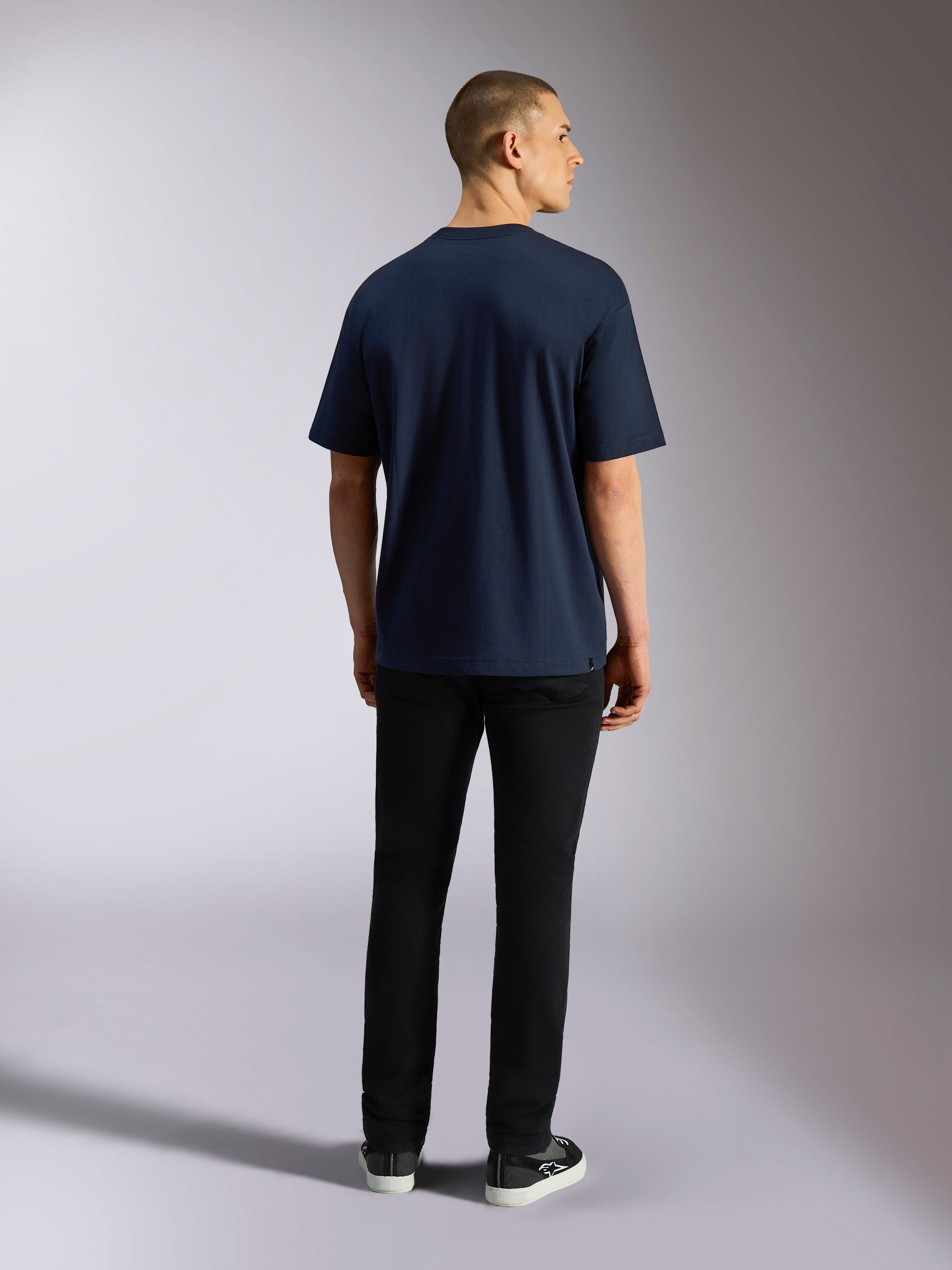 Alpinestars T-Shirt Aplomb CSF Oversized, t-shirt à manches courtes, bleu marine, vue de dos, design sobre avec coupe décontractée, streetwear motorsport