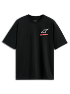 T-shirt Alpinestars Overhang Oversized CSF, t-shirt à manches courtes, noir, logo Astars blanc et rouge avec marquage « Premium Racewear » sur le devant, coupe surdimensionnée, streetwear décontracté