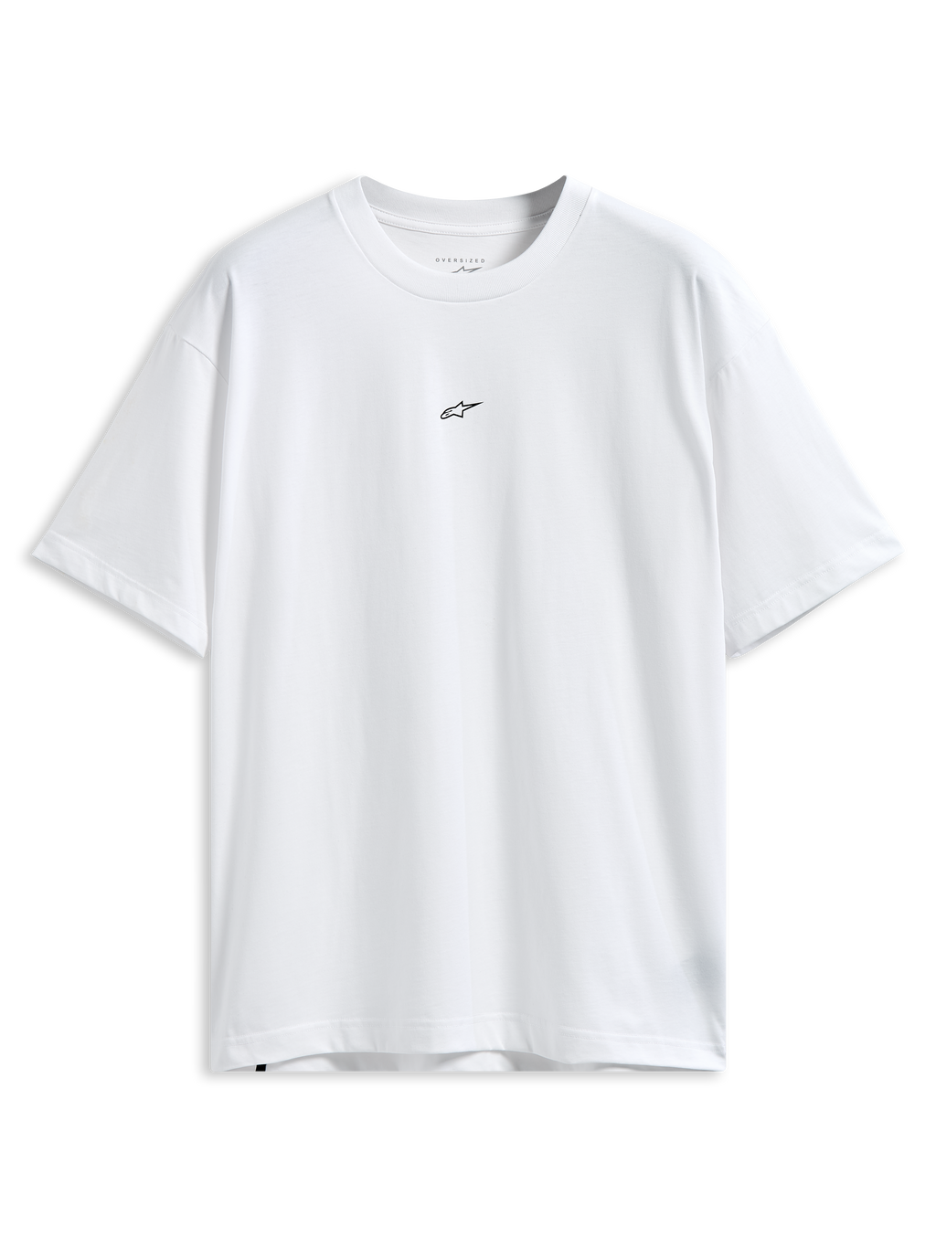T-shirt Alpinestars Focused Oversized CSF, t-shirt à manches courtes, blanc, petit logo Astars noir sur la poitrine, coupe décontractée surdimensionnée, streetwear motorsport décontracté