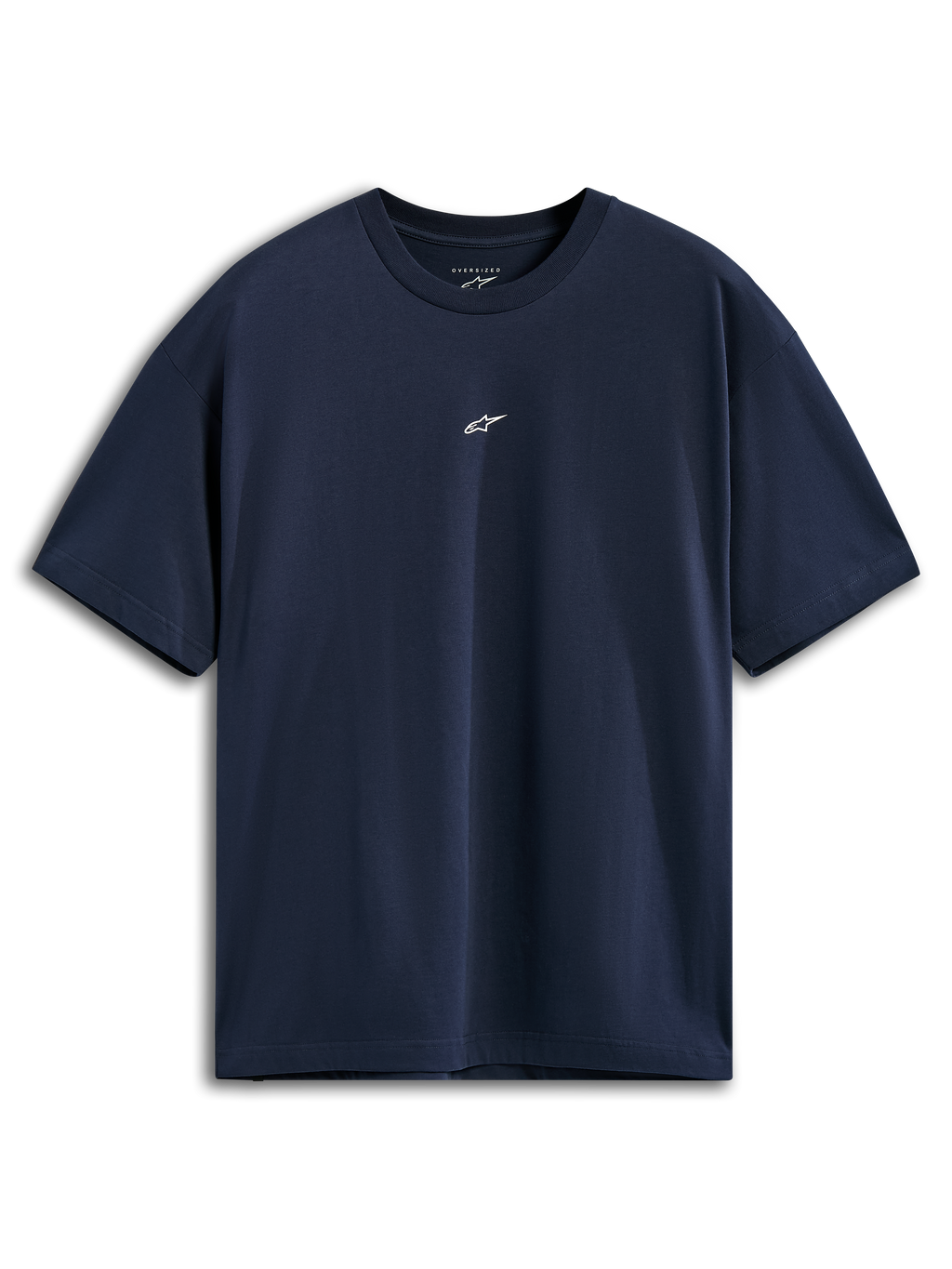 T-shirt Alpinestars Focused Oversized CSF, t-shirt à manches courtes, bleu marine, petit logo Astars blanc au centre de la poitrine, coupe surdimensionnée décontractée, sportswear décontracté