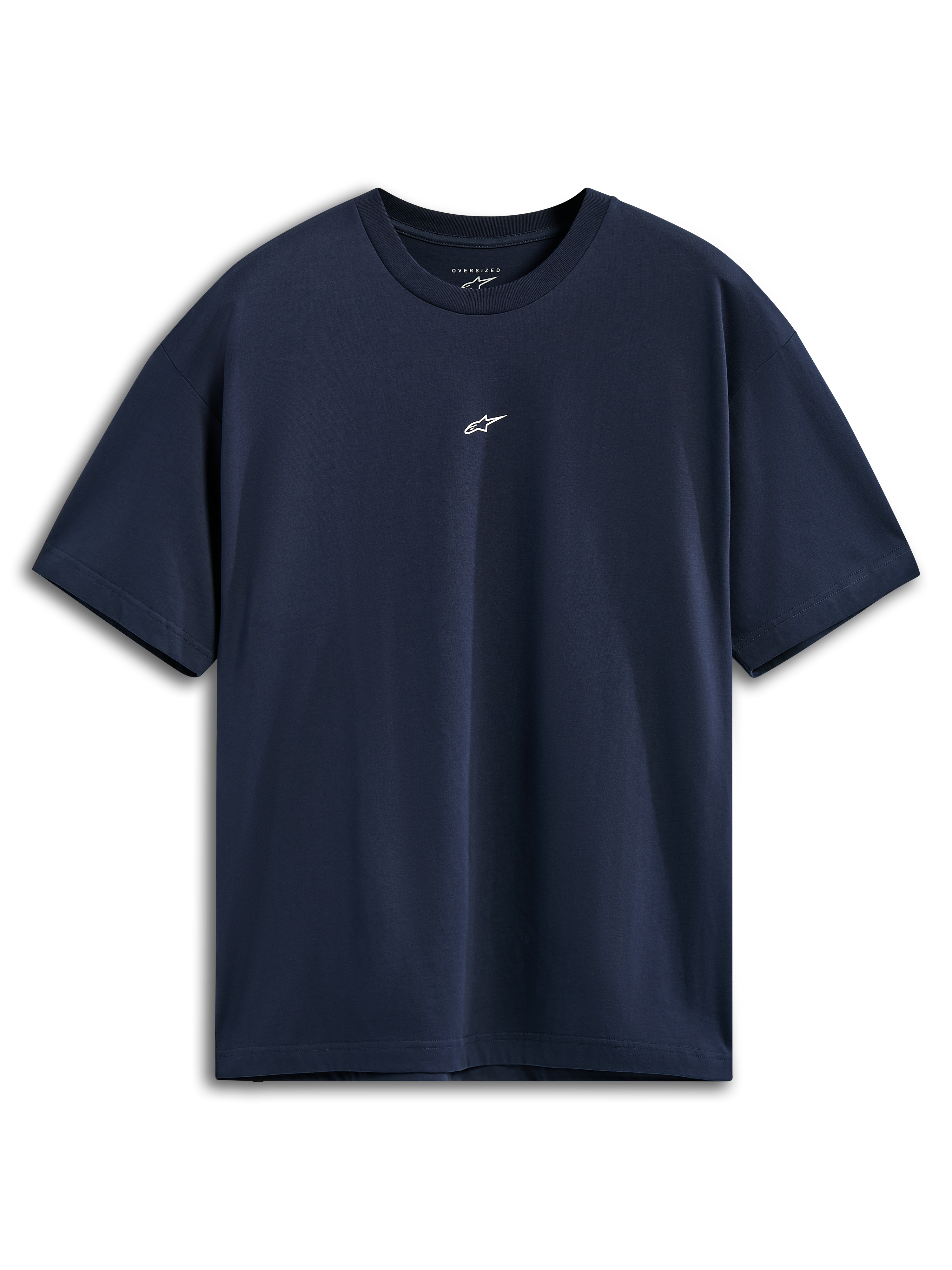 T-shirt Alpinestars Focused Oversized CSF, t-shirt à manches courtes, bleu marine, petit logo Astars blanc au centre de la poitrine, coupe surdimensionnée décontractée, sportswear décontracté