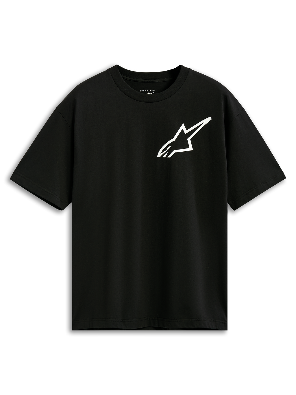 T-shirt Alpinestars One Oversized CSF, t-shirt à manches courtes, noir, logo Astars blanc sur la poitrine, coupe surdimensionnée, streetwear décontracté d'inspiration sport mécanique