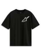 T-shirt Alpinestars One Oversized CSF, t-shirt à manches courtes, noir, logo Astars blanc sur la poitrine, coupe surdimensionnée, streetwear décontracté d'inspiration sport mécanique