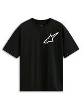 T-shirt Alpinestars One Oversized CSF, t-shirt à manches courtes, noir, logo Astars blanc sur la poitrine, coupe surdimensionnée, streetwear décontracté d'inspiration sport mécanique