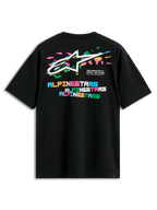 Alpinestars Wild Oversized CSF Tee, t-shirt à manches courtes, noir, vue de dos avec logo Astars multicolore vibrant et lettrage Alpinestars en blocs superposés, streetwear décontracté