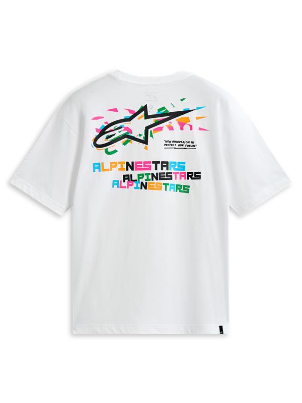 Alpinestars Wild Oversized CSF Tee, t-shirt à manches courtes blanc, vue de dos avec logo Astars et graphismes multicolores vibrants, style sportswear