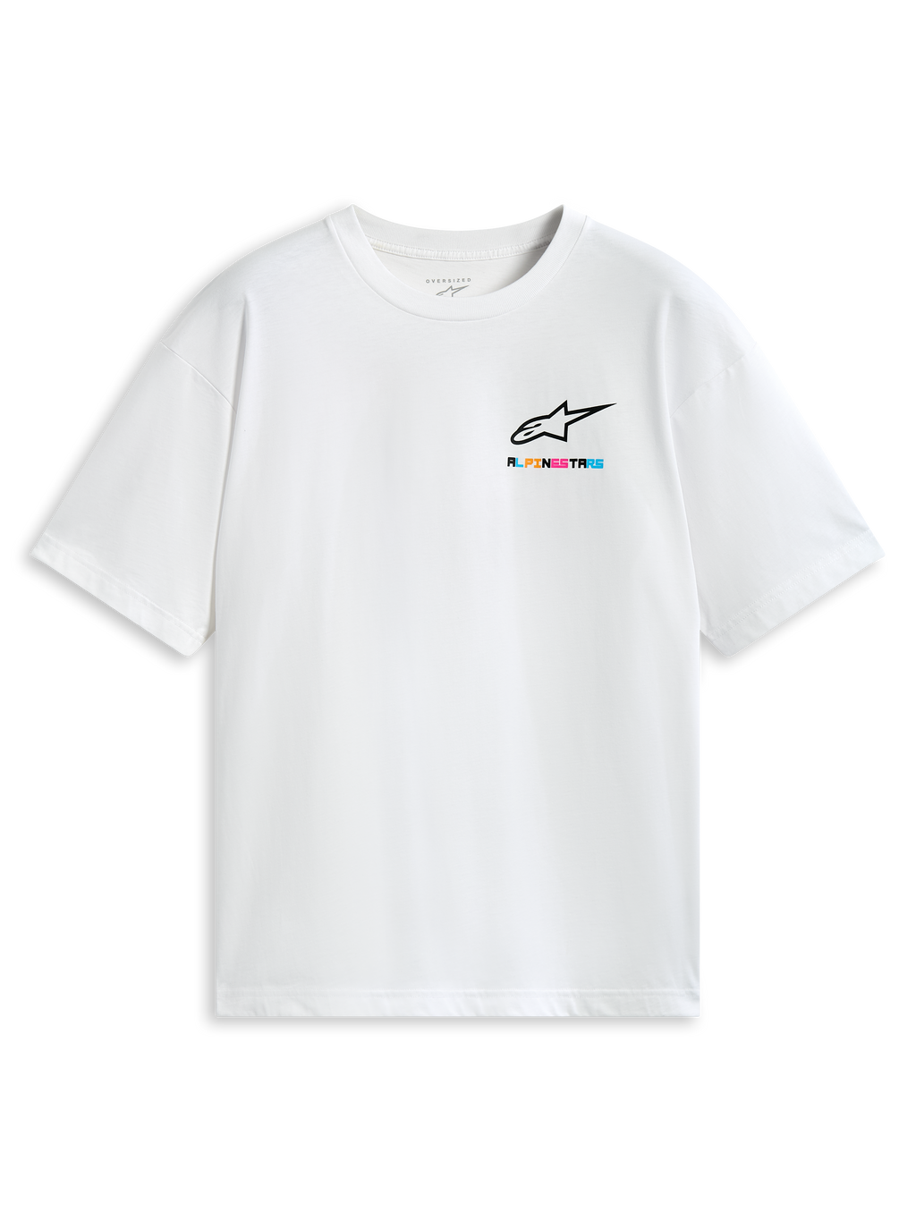 Alpinestars T-Shirt Oversize CSF Wild, t-shirt sportswear à manches courtes blanc, coupe ample avec logo Astars multicolore sur la poitrine