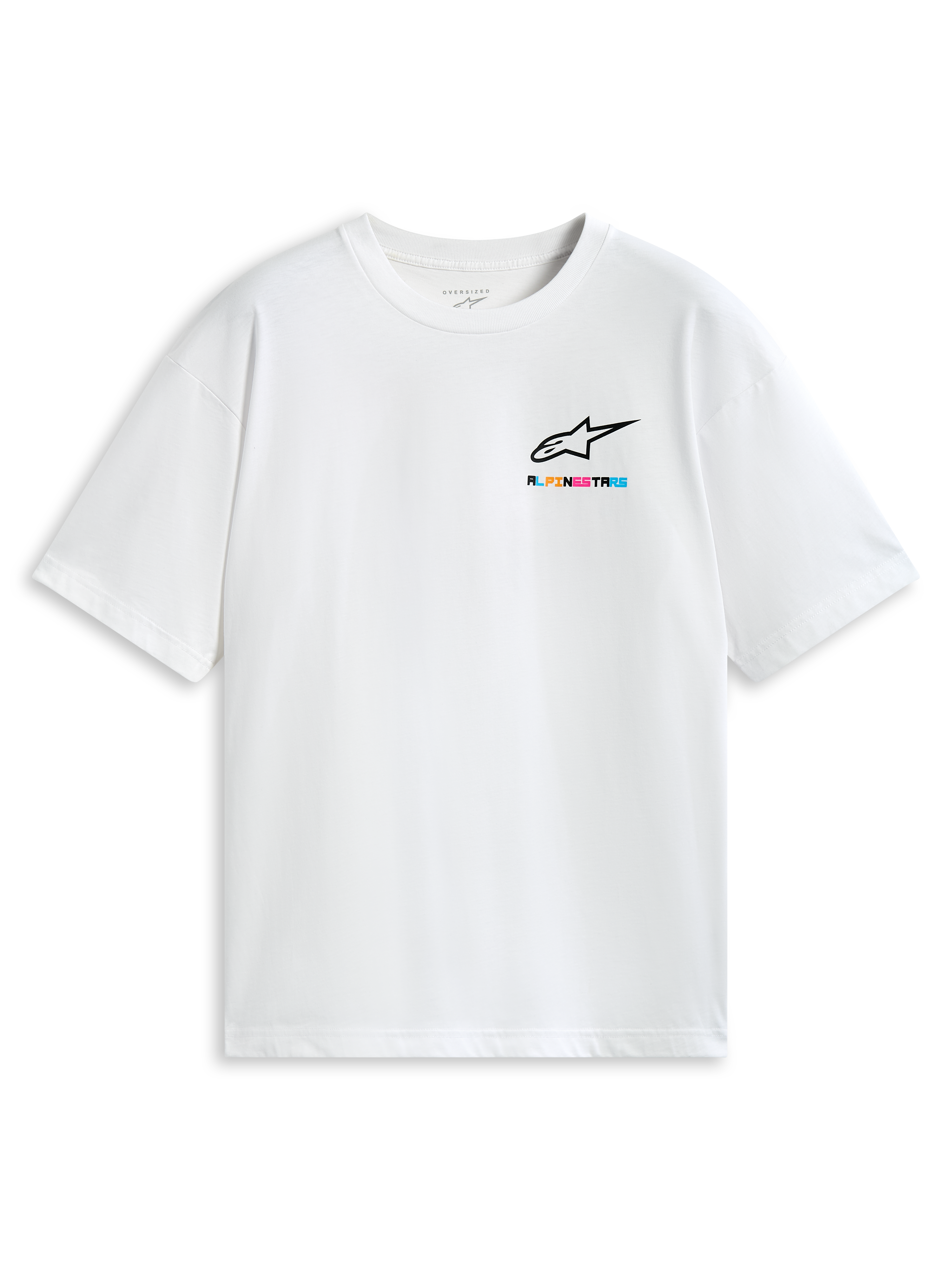 Alpinestars T-Shirt Oversize CSF Wild, t-shirt sportswear à manches courtes blanc, coupe ample avec logo Astars multicolore sur la poitrine