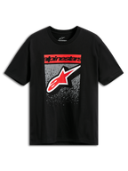 T-shirt Alpinestars Noka CSF, t-shirt à manches courtes, noir, texte Alpinestars et logo Star rouges avec graphisme dégradé MX gris, streetwear décontracté inspiré du sport automobile