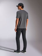 Alpinestars Ellipsoid CSF Tee, Short Sleeve T-Shirt, Charcoal Gray, back view, worn by model with black pants and black baseball cap, casual motorsport streetwear