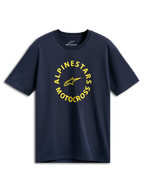 Alpinestars MX CSF Tee, t-shirt à manches courtes, bleu marine, graphique circulaire Alpinestars Motocross jaune, style sportswear décontracté