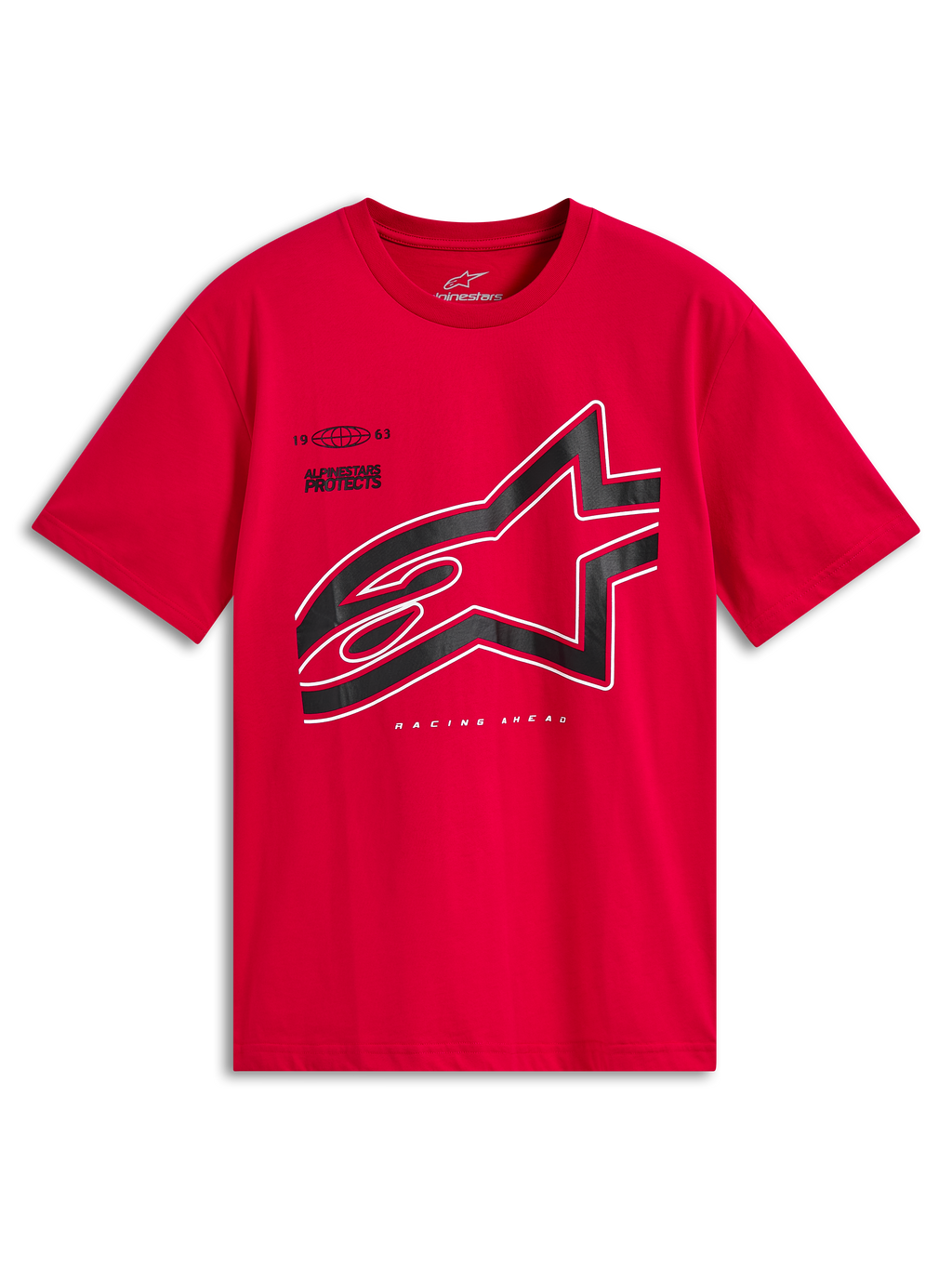 Alpinestars Authority CSF Tee, Short Sleeve T-Shirt, Red, Large Black Cropped Astars Logo with White Outline, Casual Motorsport Sportswear