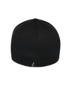 Casquette Alpinestars Corp Shift Relay, noire, vue arrière montrant un petit logo Astars blanc brodé, couronne structurée en tissu sergé, design à dos flexible pour sportswear décontracté