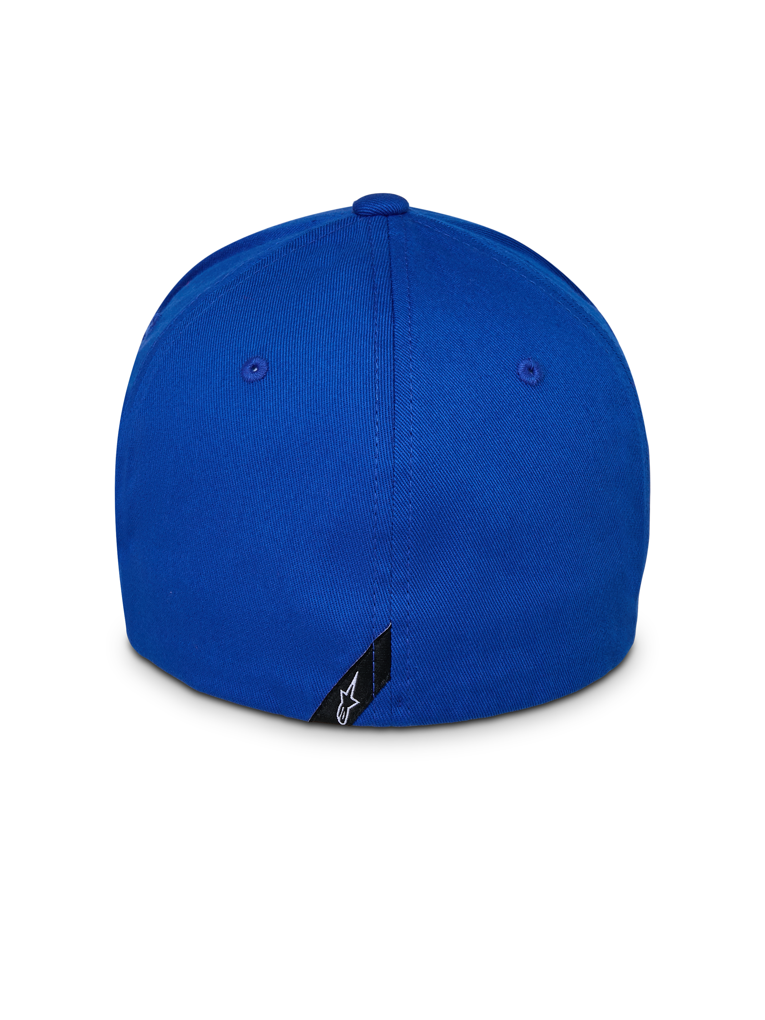 Casquette Alpinestars Corp Shift Relay, bleue, vue arrière, design dos flexible avec petite étiquette logo noire, couronne structurée, casquette sportswear décontractée