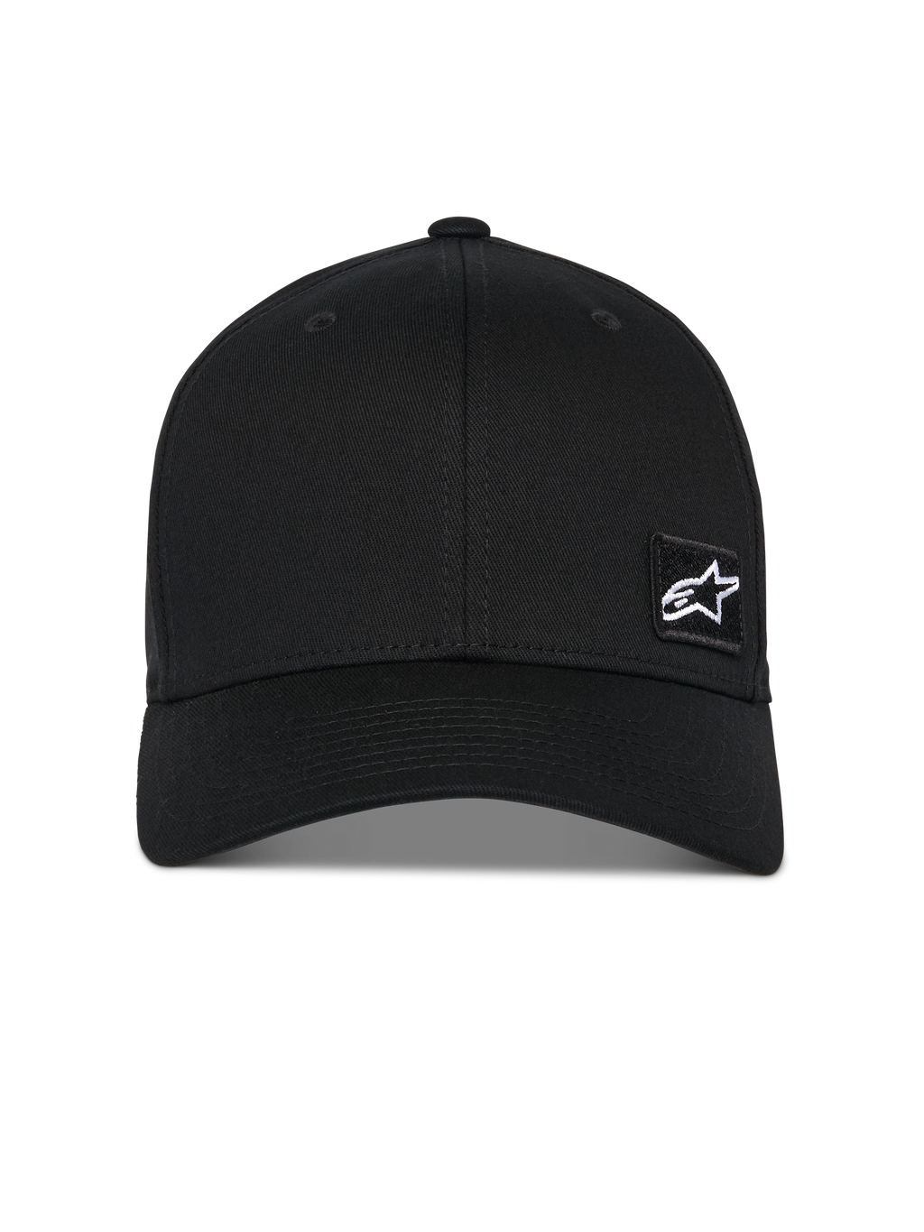 Alpinestars Pivot Hat, Black Baseball Cap, curved bill with structured crown, small white Astars star logo on a black embroidered patch, casual motorsport-inspired sportswear
