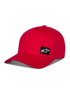 Casquette Alpinestars Pivot, casquette de baseball rouge sportswear, visière courbée avec couronne structurée, ornée d'un petit patch logo Astars noir brodé sur le côté, design motorsport décontracté