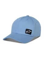 Casquette Alpinestars Pivot, casquette de baseball à visière courbée, bleu, avec un petit patch logo Astars brodé noir sur le côté, accessoire sportswear décontracté