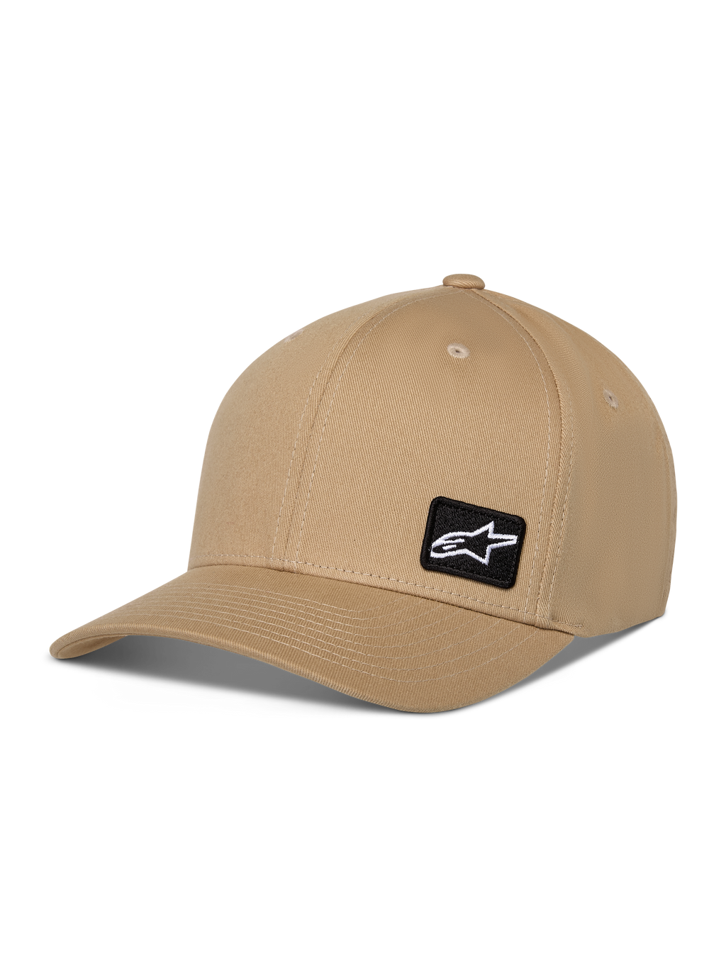 Casquette Alpinestars Pivot, casquette de baseball décontractée, couleur kaki, visière courbée avec couronne structurée, petit patch carré noir avec logo Astars blanc, couvre-chef sportswear en sergé de coton