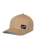 Casquette Alpinestars Pivot, casquette de baseball décontractée, couleur kaki, visière courbée avec couronne structurée, petit patch carré noir avec logo Astars blanc, couvre-chef sportswear en sergé de coton