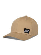 Casquette Alpinestars Pivot, casquette de baseball décontractée, couleur kaki, visière courbée avec couronne structurée, petit patch carré noir avec logo Astars blanc, couvre-chef sportswear en sergé de coton