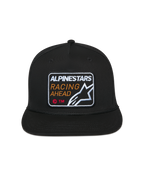 Casquette Snapback Intuitive Alpinestars, noire, écusson brodé Alpinestars Racing Ahead à l'avant, visière plate avec couronne structurée, couvre-chef de sport automobile décontracté