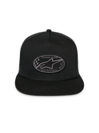 Casquette Trucker Contender Alpinestars, noire, casquette snapback structurée avec visière plate, écusson brodé à carreaux du logo Astars à l'avant, arrière en maille, accessoire sportswear décontracté