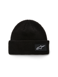Bonnet Alpinestars Unload Rib Cuff, bonnet en maille, noir, doté d'un revers côtelé avec un écusson tissé du logo Astars blanc, coupe peu profonde, sportswear décontracté