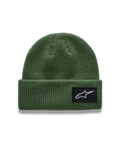 Alpinestars Unload Rib Cuff Bonnet, bonnet de sportswear vert en maille tricotée, écusson logo AStars tissé sur le revers.