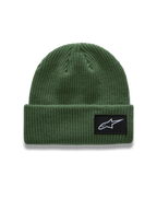 Alpinestars Unload Rib Cuff Bonnet, bonnet de sportswear vert en maille tricotée, écusson logo AStars tissé sur le revers.
