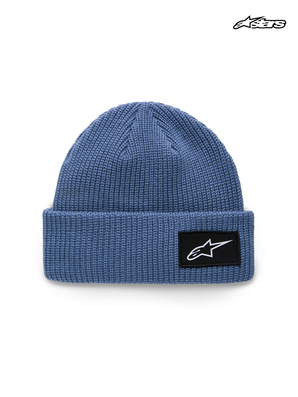 Bonnet Unload Rib Cuff d'Alpinestars, bonnet sportswear en maille bleue avec design à revers et écusson logo Astars tissé
