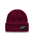 Alpinestars Unload Rib Cuff Bonnet, bonnet en maille jersey tricotée couleur Berry, doté d'un écusson tissé noir et du logo Astars blanc.