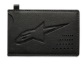 Porte-cartes Alpinestars Ageless, étui à cartes noir en cuir fendu, logo Astars en relief, encoche incurvée pour faciliter le retrait des cartes, détails de points perforés, accessoire fin inspiré du sport automobile