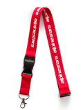Cordon Alpinestars Linear, rouge et blanc, avec logo Alpinestars imprimé, clip de sécurité noir et mousqueton pivotant amovible en métal, accessoire inspiré du sport automobile