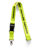 Cordon Alpinestars Linear, jaune fluo avec logo imprimé noir, doté d'une boucle détachable en plastique noir et d'un clip pivotant en métal, tour de cou en polyester de 20 pouces, accessoire inspiré des sports mécaniques