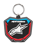 Porte-clés Plate Alpinestars, porte-clés moulé en 3D, noir, bleu et rouge, design en forme de plaque de motocross avec logo étoile blanc et anneau en métal, accessoire de sport mécanique décontracté