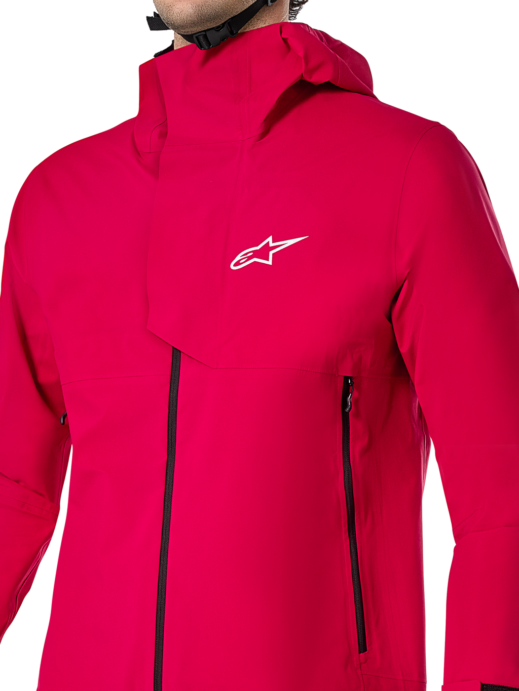 Veste imperméable Alpinestars A-Dura Elite, veste de pluie VTT, rouge fluo, construction technique en ripstop à 3 couches avec capuche par-dessus le casque et rabat tempête frontal, équipement de cyclisme haute performance pour rouler sur les sentiers par tous les temps