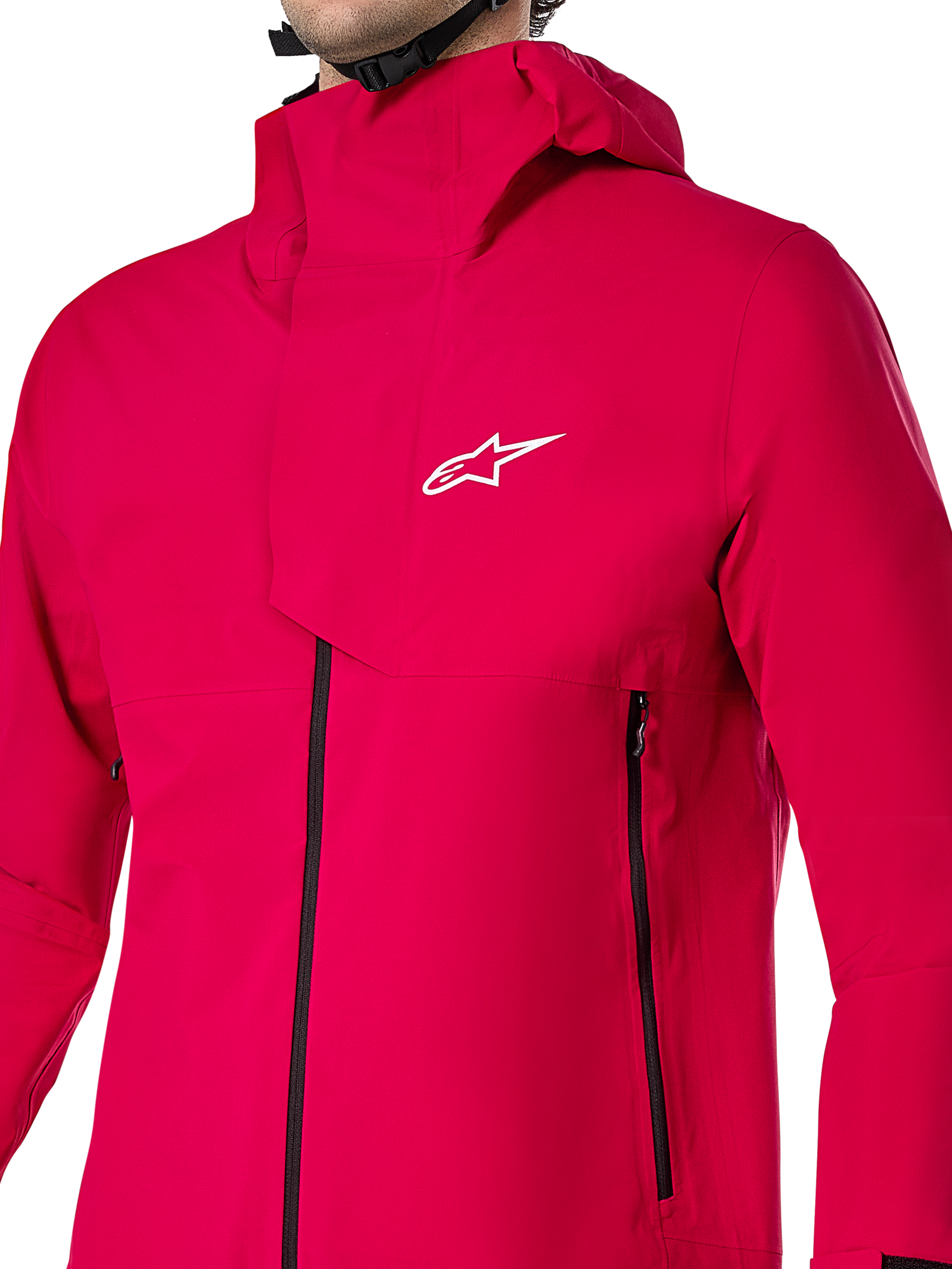 Veste imperméable Alpinestars A-Dura Elite, veste de pluie VTT, rouge fluo, construction technique en ripstop à 3 couches avec capuche par-dessus le casque et rabat tempête frontal, équipement de cyclisme haute performance pour rouler sur les sentiers par tous les temps