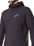 Alpinestars A-Dura Thermal Jacket, Black Mountain Bike Jacket, detail shot of the insulated technical fabric, lightweight and breathable design for cold-weather off-road cycling