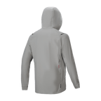 Veste thermique Alpinestars A-Dura, veste de cyclisme isolée, gris titane, vue arrière avec capuche relevée, design minimaliste avec petit logo en bas du dos, performance thermique légère pour le VTT